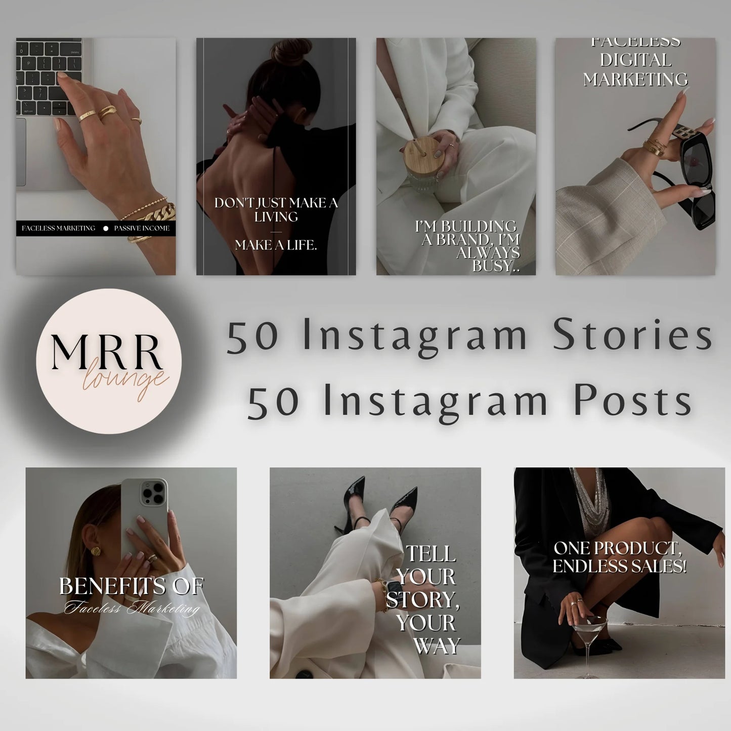 100 Faceless Aesthetic Instagram Stories and Posts Set with MRR