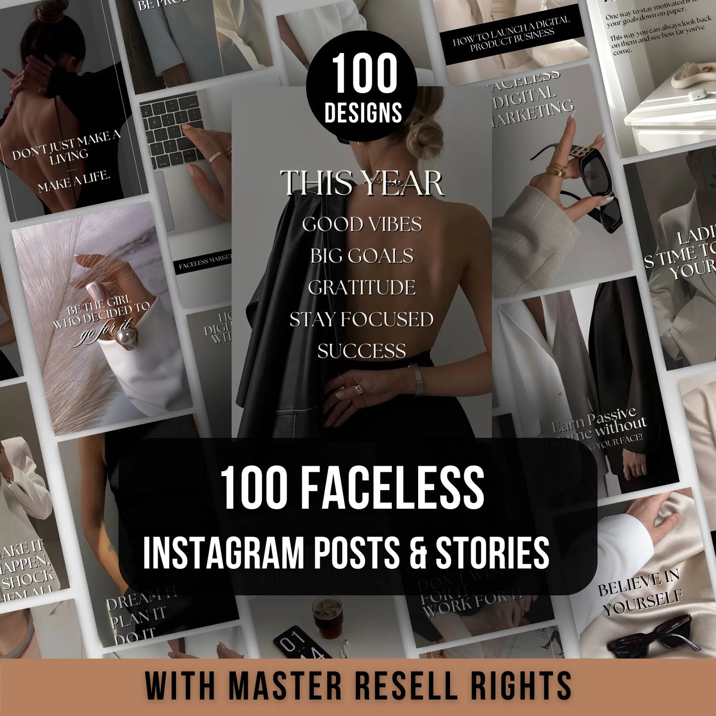 100 Faceless Aesthetic Instagram Stories and Posts Set with MRR