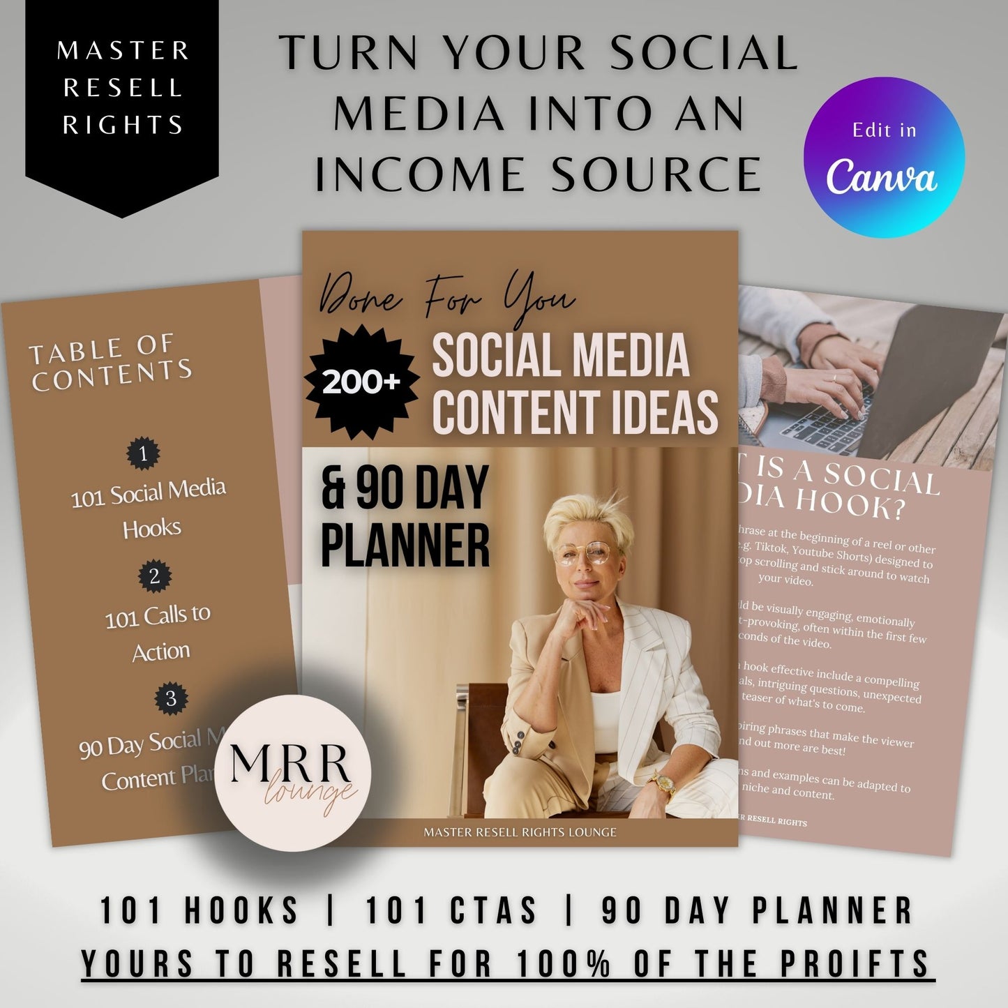 200+ Social Media Hooks, CTAs & 90 Day Planner with MRR